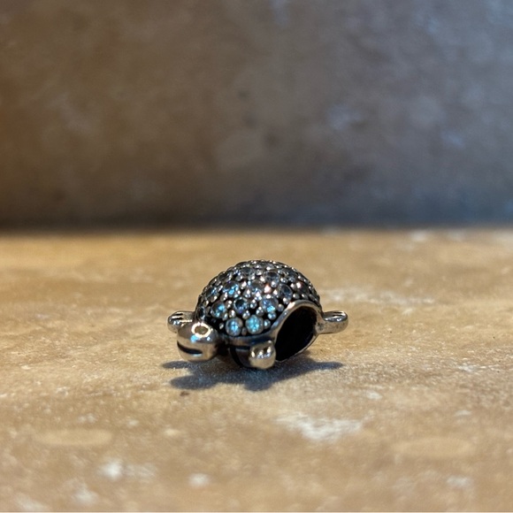 Pandora Silver Turtle Charm with Blue and Black Accents - Picture 1 of 2